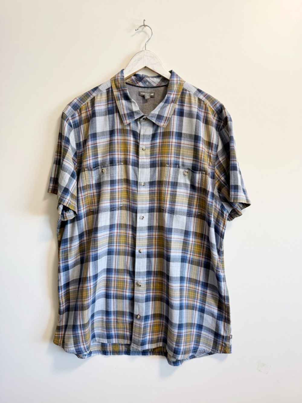 TOAD & CO Plaid Smythy Short Sleeve Button Up Shirt XXL Organic Cotton Blue